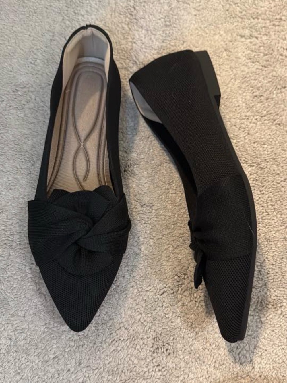 Black Pointed Toe Knot Ballet Flats - Women